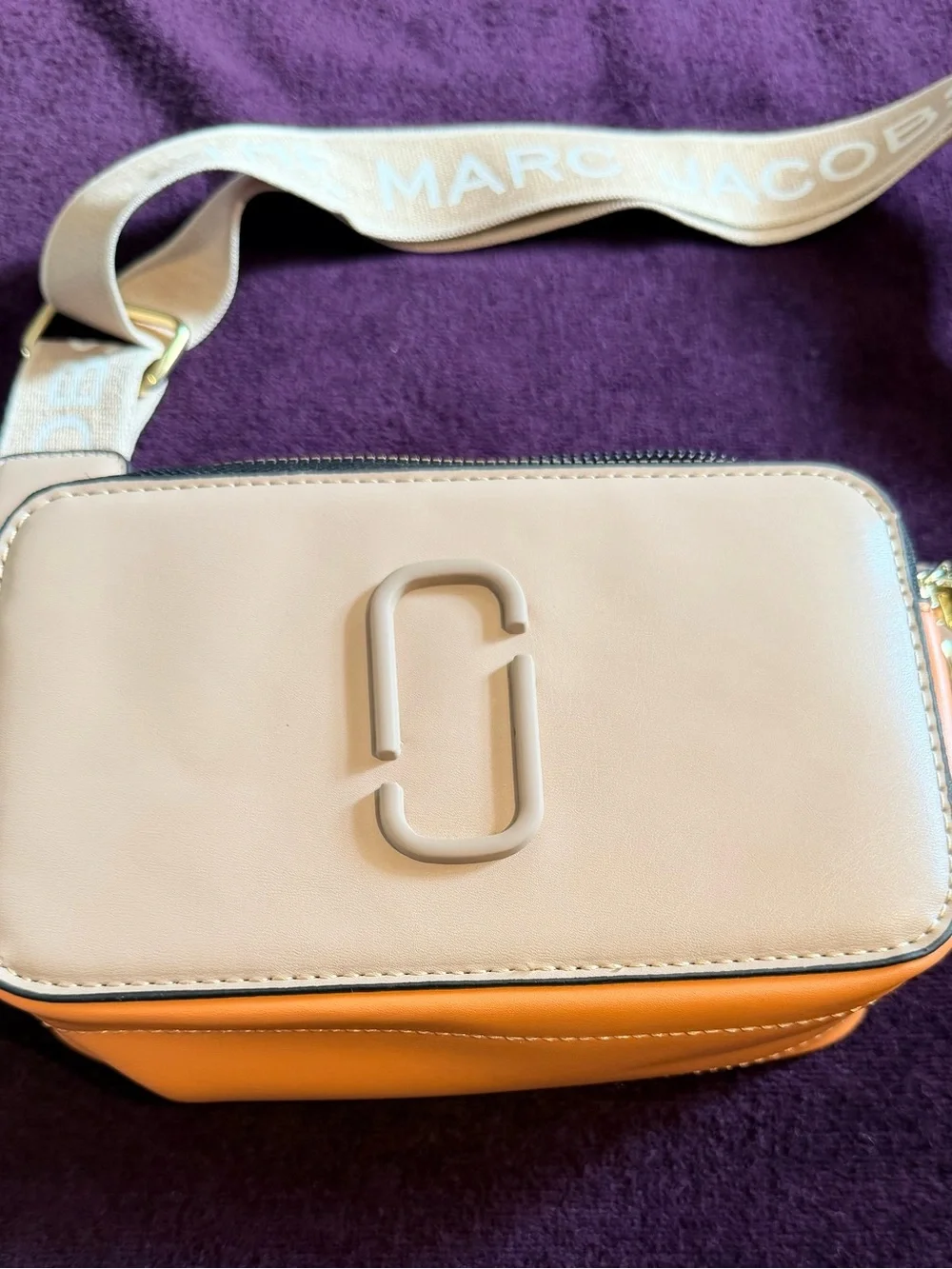 Marc Jacobs Blush Pink & Tan Camera Crossbody with Logo Strap